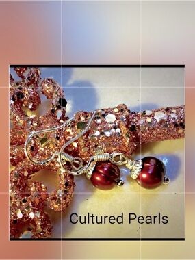 Cultured Burgundy freshwater pearls with sterling earwires 925P